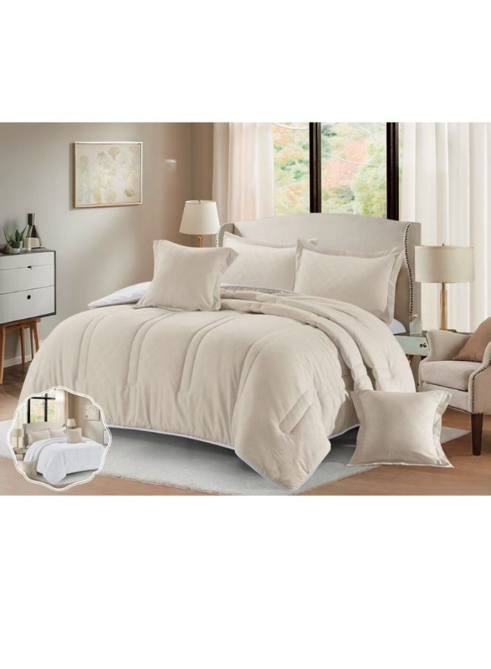 SMART HOME Summer Double Comforter Fits 200x200 cm - 6 Piece Luxury Microfiber Comforter Set, 100% Microfiber Comforter, Reversible Bedspread Set, Double Filled Bedspread Set, 6 Piece Sleeping Set (1 Filled Comforter + 1 Mattress Protector + 2 Pillowcases + 2 Square Decorative PillowCase) Bedspread Size 240x260 cm and Mattress Protector Size 200x200 cm - Image 1