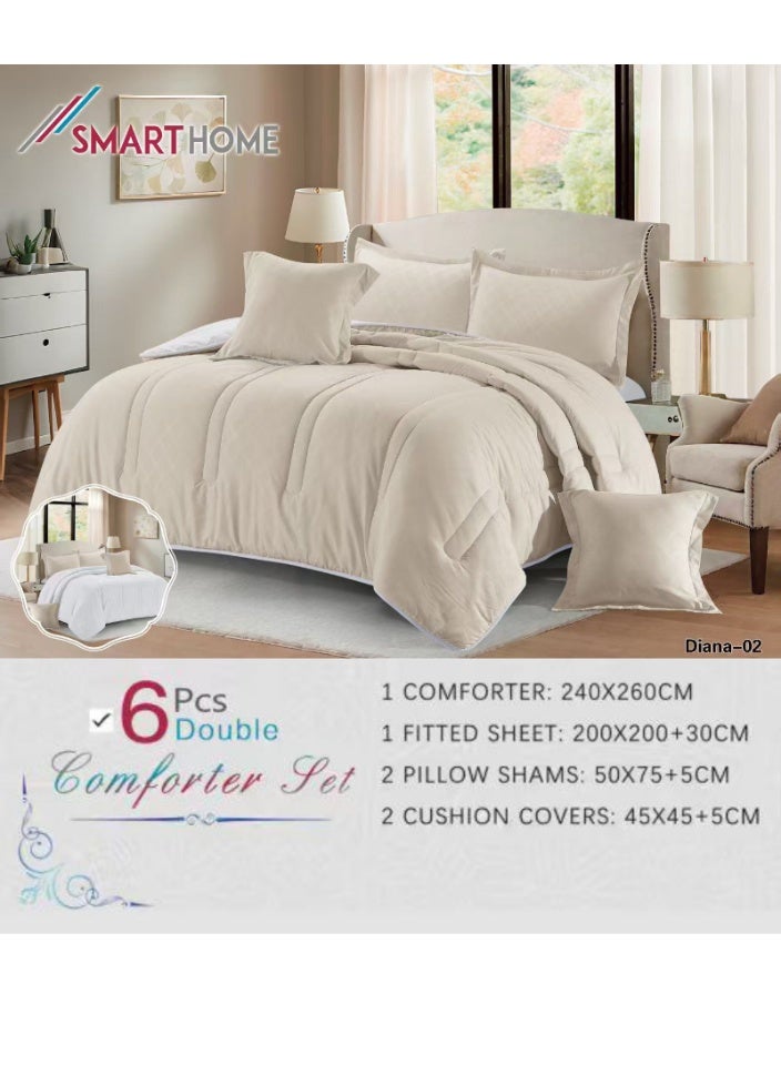 SMART HOME Summer Double Comforter Fits 200x200 cm - 6 Piece Luxury Microfiber Comforter Set, 100% Microfiber Comforter, Reversible Bedspread Set, Double Filled Bedspread Set, 6 Piece Sleeping Set (1 Filled Comforter + 1 Mattress Protector + 2 Pillowcases + 2 Square Decorative PillowCase) Bedspread Size 240x260 cm and Mattress Protector Size 200x200 cm - Image 4