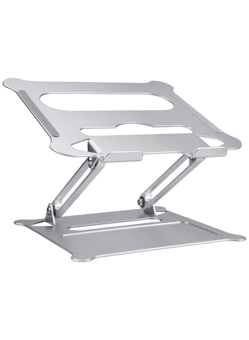 TIGER Adjustable Ergonomic Laptop Stand for 10”–17” Laptops – Lightweight Aluminum Notebook Holder with Cooling Design, Foldable & Portable, Ventilated Desktop Riser for Home, Office, or Travel Use – Silver - Image 1