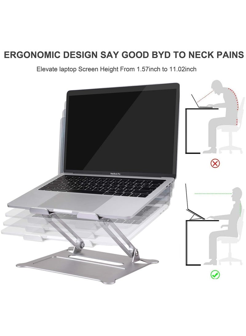 TIGER Adjustable Ergonomic Laptop Stand for 10”–17” Laptops – Lightweight Aluminum Notebook Holder with Cooling Design, Foldable & Portable, Ventilated Desktop Riser for Home, Office, or Travel Use – Silver - Image 3
