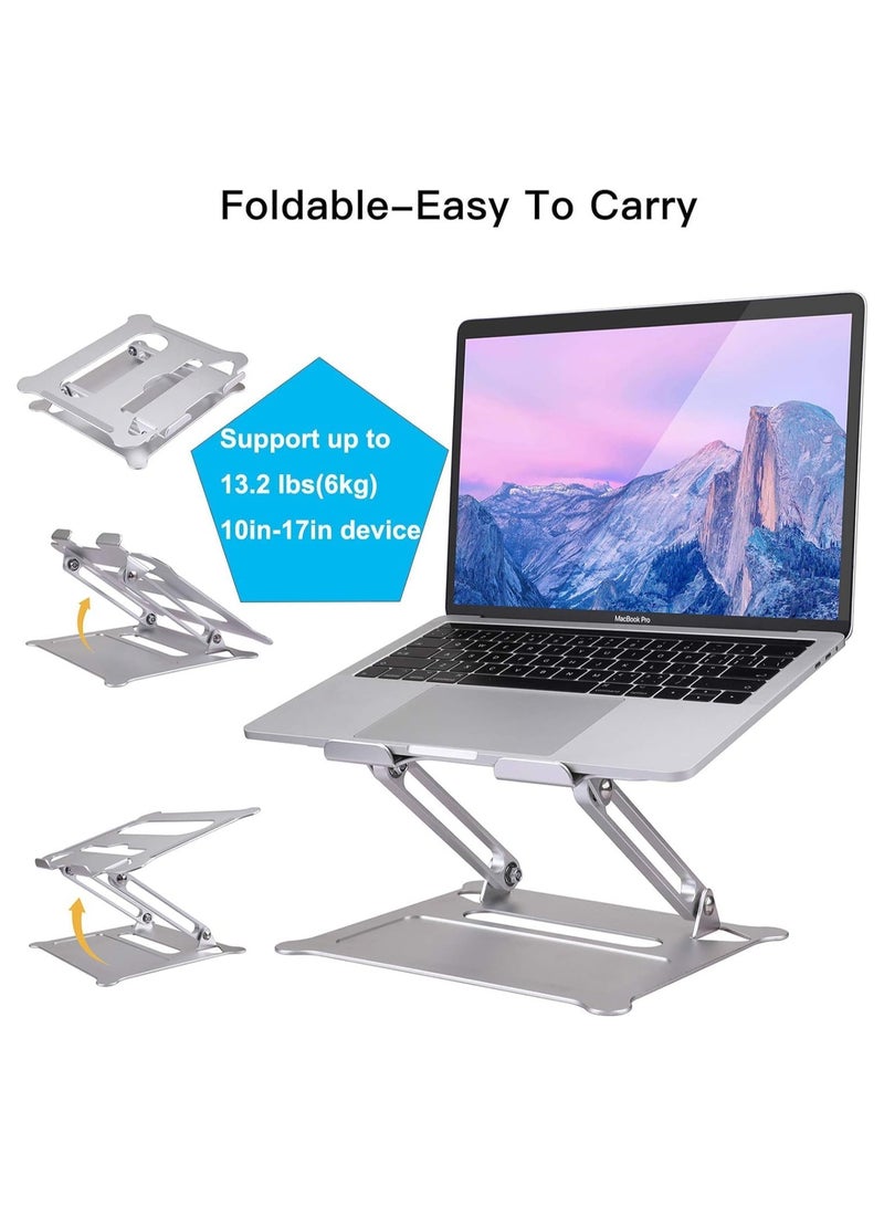 TIGER Adjustable Ergonomic Laptop Stand for 10”–17” Laptops – Lightweight Aluminum Notebook Holder with Cooling Design, Foldable & Portable, Ventilated Desktop Riser for Home, Office, or Travel Use – Silver - Image 2