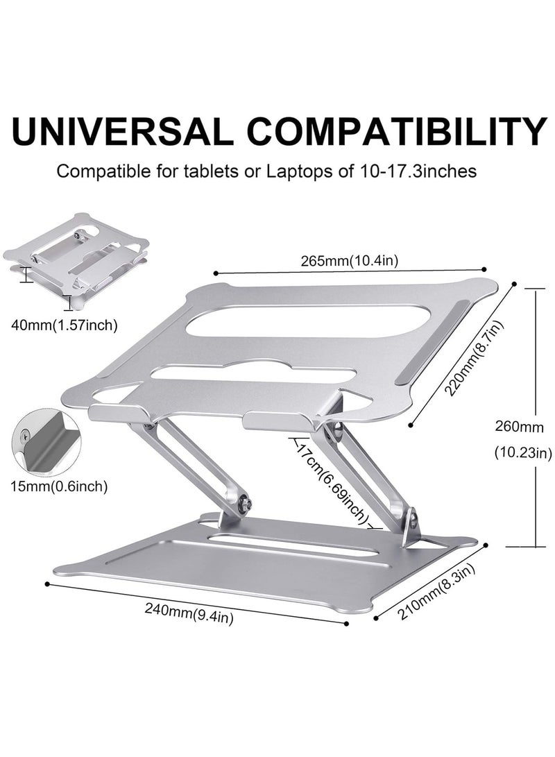 TIGER Adjustable Ergonomic Laptop Stand for 10”–17” Laptops – Lightweight Aluminum Notebook Holder with Cooling Design, Foldable & Portable, Ventilated Desktop Riser for Home, Office, or Travel Use – Silver - Image 4