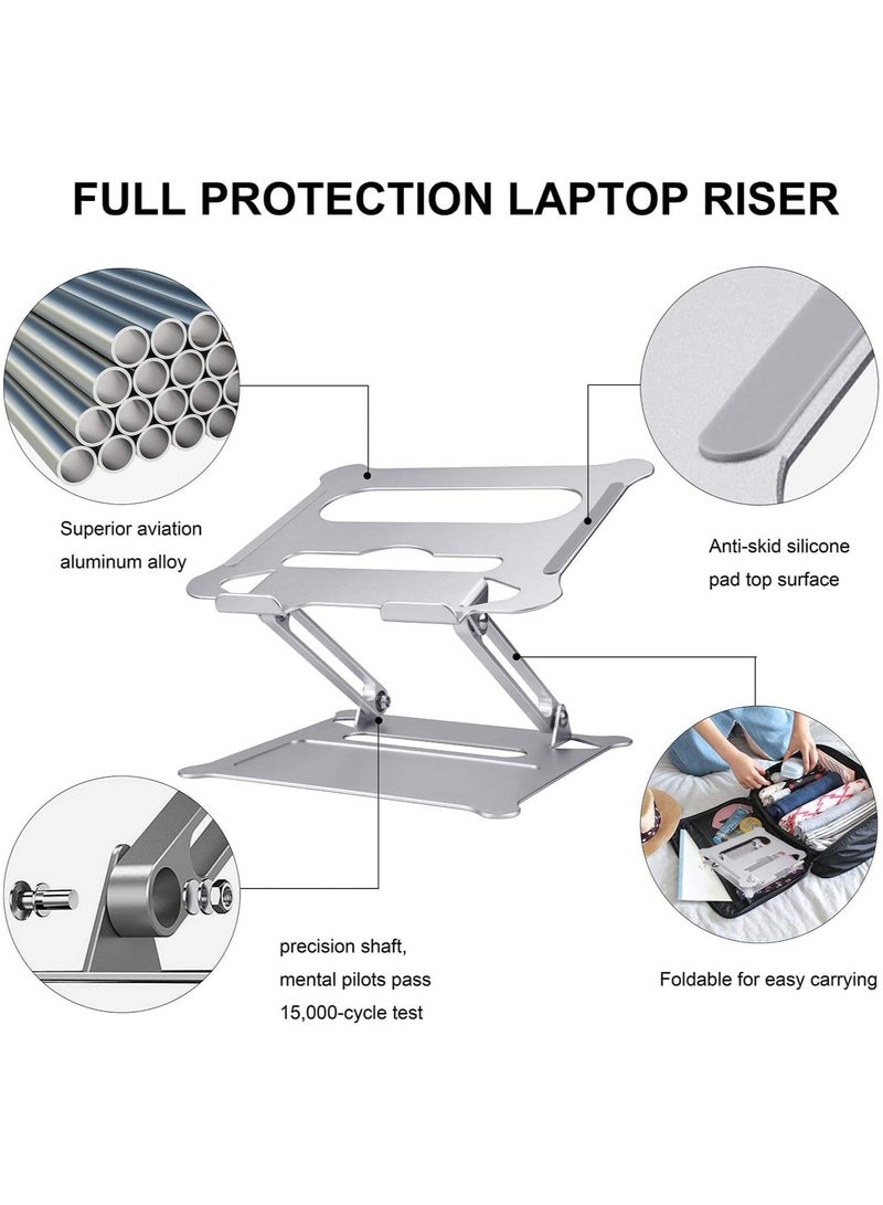 TIGER Adjustable Ergonomic Laptop Stand for 10”–17” Laptops – Lightweight Aluminum Notebook Holder with Cooling Design, Foldable & Portable, Ventilated Desktop Riser for Home, Office, or Travel Use – Silver - Image 5