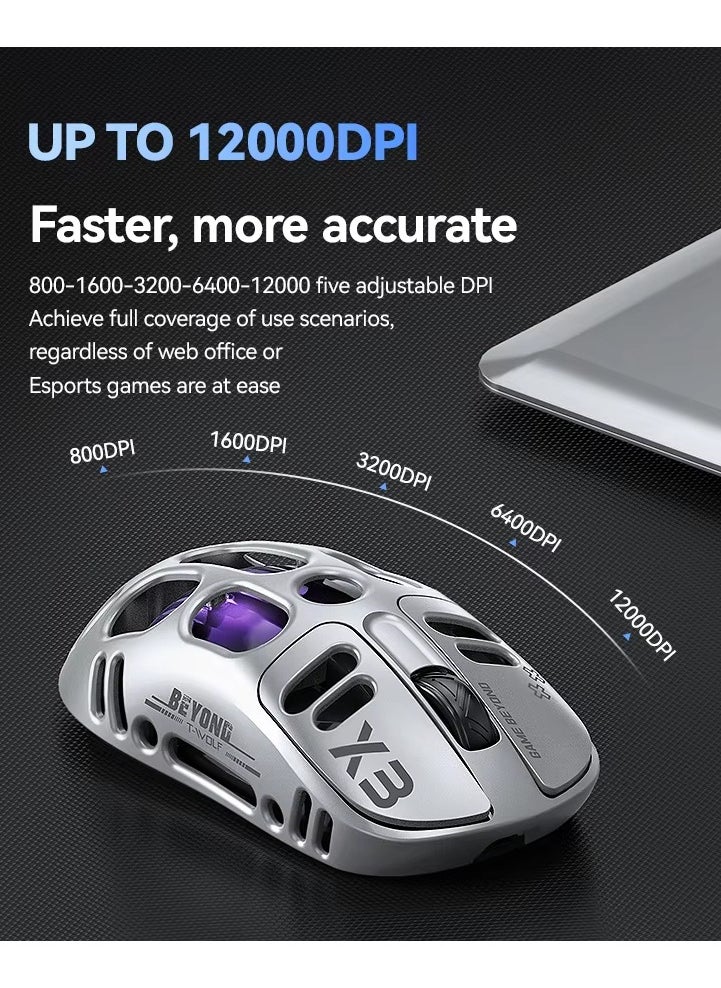 T-WOLF X3 Wireless Gaming Mouse Triple Mode 2.4G/BT/USB-C RGB for PC Laptop  - Image 3
