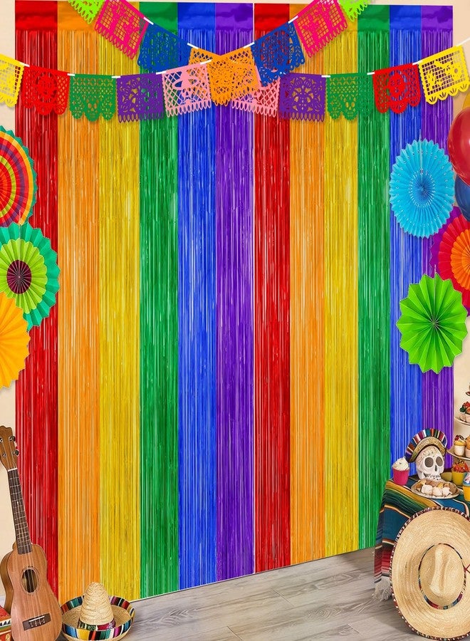 Labrostar Cinco de Mayo Decorations Fiesta Party Decorations Foil Fringe Curtains Backdrop Fiesta Banner for Mexican Decor Wedding Engagement Rainbow Party Supplies - Image 1