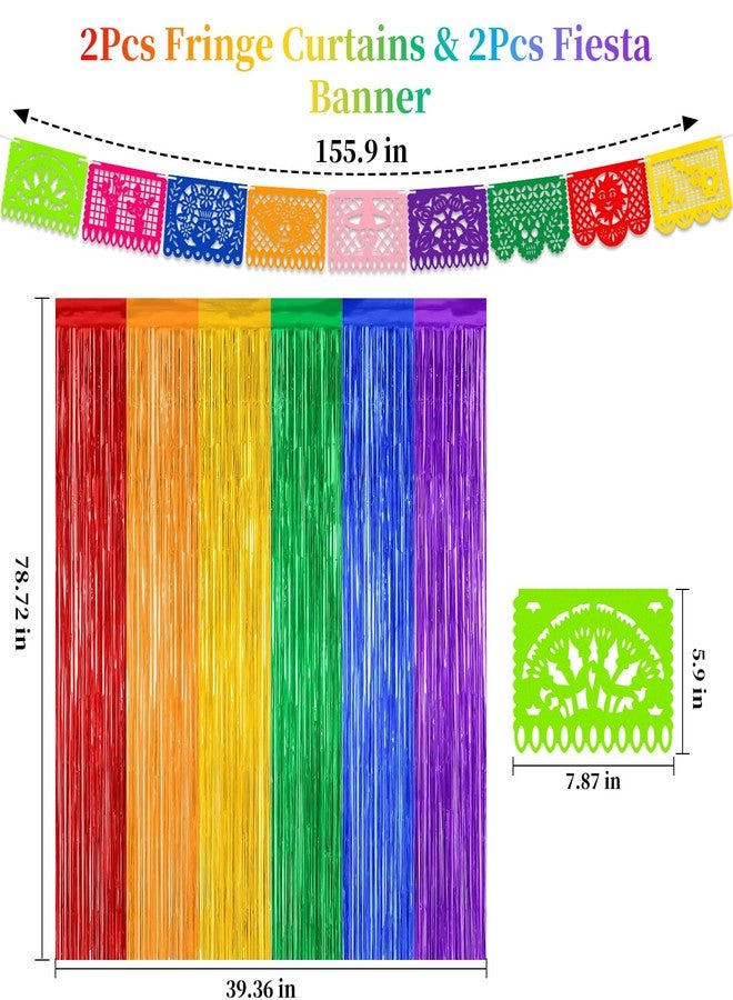 Labrostar Cinco de Mayo Decorations Fiesta Party Decorations Foil Fringe Curtains Backdrop Fiesta Banner for Mexican Decor Wedding Engagement Rainbow Party Supplies - Image 2