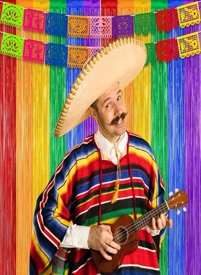 Labrostar Cinco de Mayo Decorations Fiesta Party Decorations Foil Fringe Curtains Backdrop Fiesta Banner for Mexican Decor Wedding Engagement Rainbow Party Supplies - Image 4