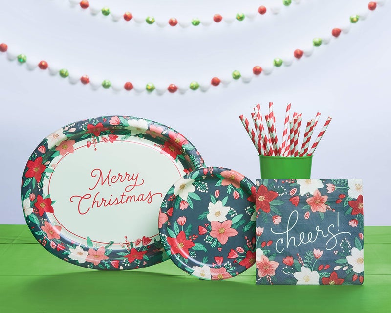 American Greetings 36-Count 7 in. Paper Dessert Plates  Winter Floral Christmas Party Supplies - Image 4