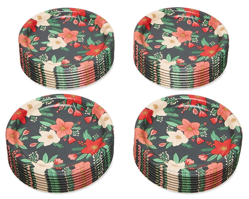 American Greetings 36-Count 7 in. Paper Dessert Plates  Winter Floral Christmas Party Supplies - Image 2