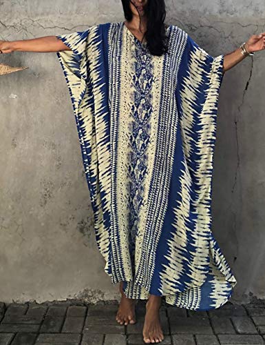 Bsubseach Kaftan Dresses for Women 2025 Plus Size Swimsuit Cover Up Tie Dye Caftan Maxi Dress Loungewear A-Blue - Image 5