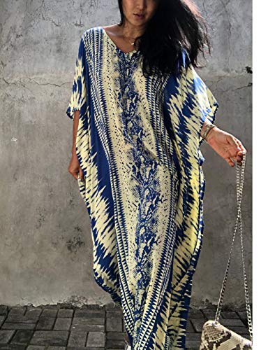 Bsubseach Kaftan Dresses for Women 2025 Plus Size Swimsuit Cover Up Tie Dye Caftan Maxi Dress Loungewear A-Blue - Image 3