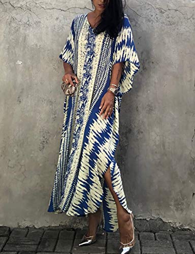 Bsubseach Kaftan Dresses for Women 2025 Plus Size Swimsuit Cover Up Tie Dye Caftan Maxi Dress Loungewear A-Blue - Image 4