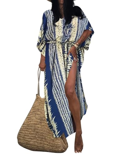 Bsubseach Kaftan Dresses for Women 2025 Plus Size Swimsuit Cover Up Tie Dye Caftan Maxi Dress Loungewear A-Blue - Image 1