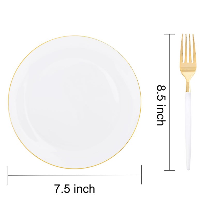 I00000 72PCS White Plastic Dessert Plates 7.5" with 72PCS Disposable Forks 8.5", Disposable White Dessert Plate, Fancy Salad Plates with Gold Rims Perfect for Wedding - Image 2
