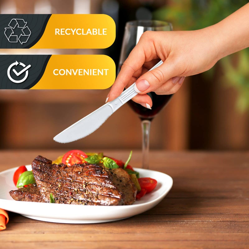 PAMI PAMI Heavy Weight Disposable Plastic Knives [200-Pack] - Bulk King Size Deluxe White Plastic Silverware For Parties  Weddings  Catering Food Stands  Takeaway- Heavy-Duty Single-Use Partyware Knives  - Image 3
