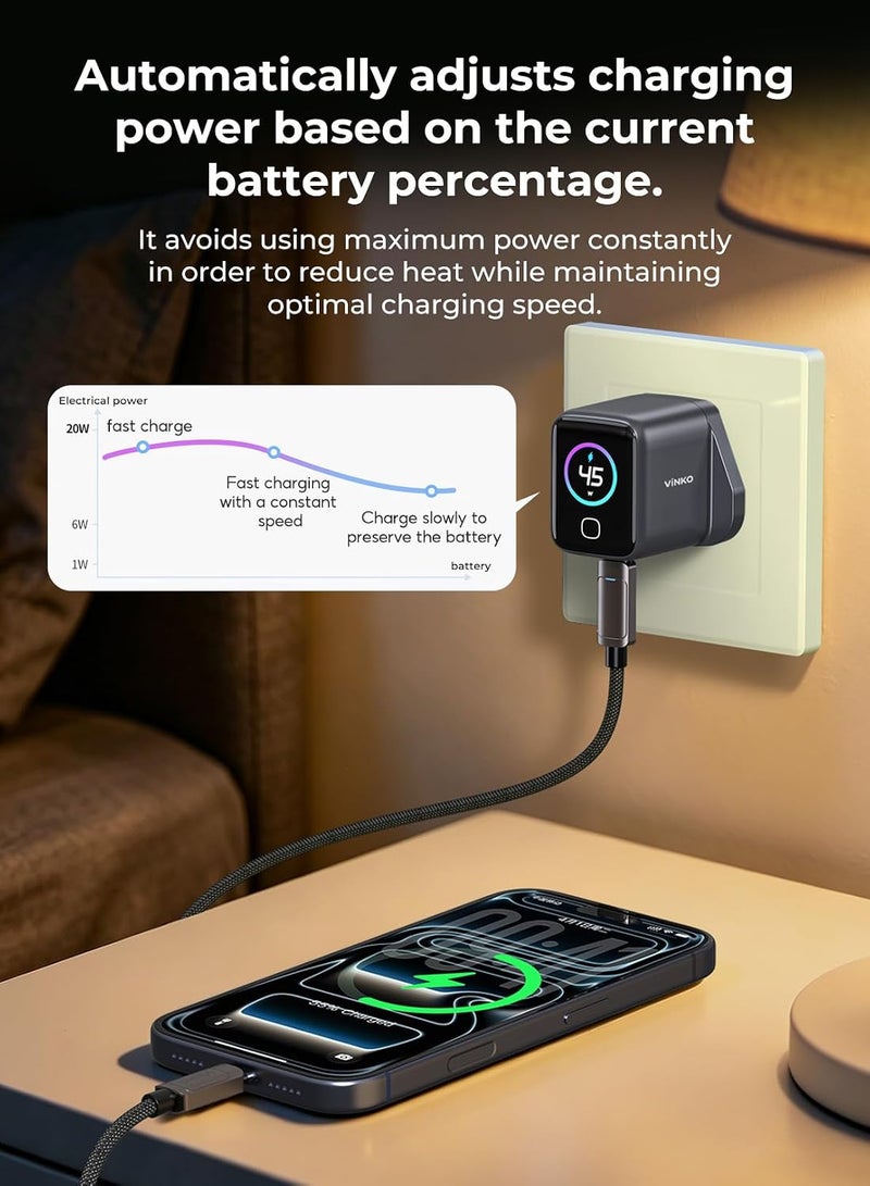Vinko 45W GaN Fast Charger, Foldable Plug Multi‑Port USB‑C Wall Charger, Universal Travel Adapter, Multi‑Protocol Stable Charging for Phones Tablets Laptops - Image 5