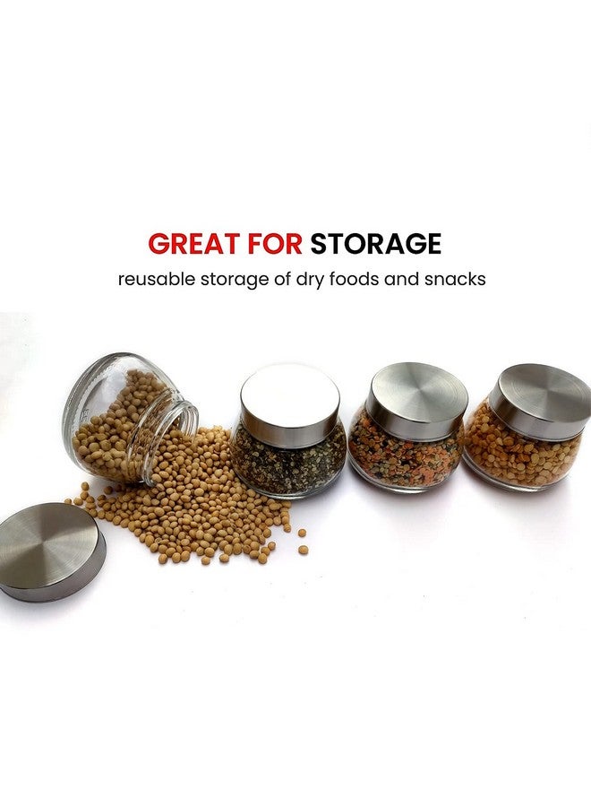 Brezzycloud Oval Shape Spice Glass Jars With Rustproof Steel Airtight Lid, Suitable To Use In Your Home Office, Kitchen Storage/Glass Jars (300Ml, Set Of 8, Transparent) - Image 4