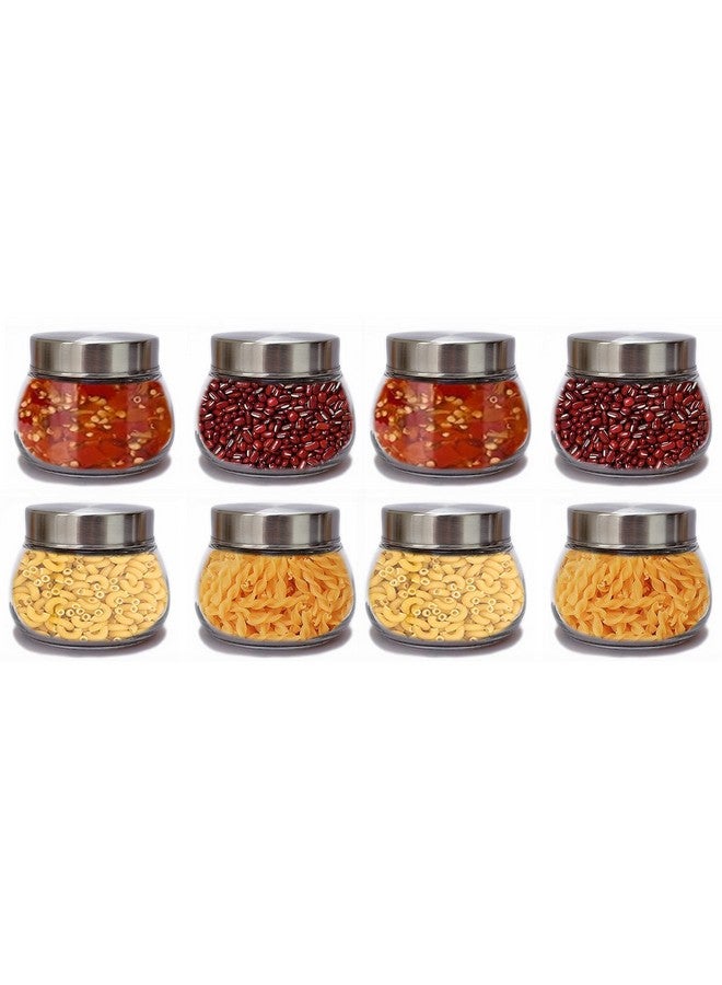 Brezzycloud Oval Shape Spice Glass Jars With Rustproof Steel Airtight Lid, Suitable To Use In Your Home Office, Kitchen Storage/Glass Jars (300Ml, Set Of 8, Transparent) - Image 1