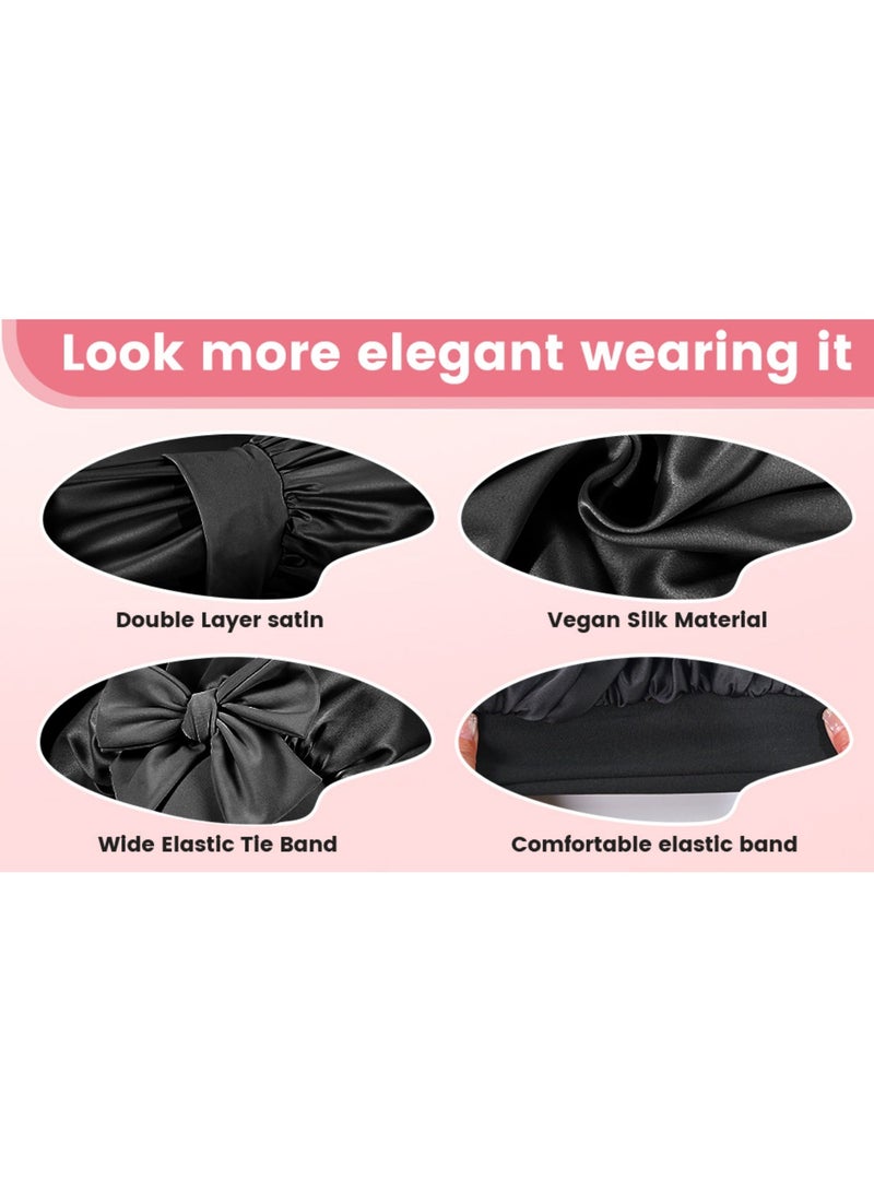 Premier Double Layer Solid Color Silk Satin Sleepy Hat Hair Bonnets for Sleeping with Soft Elastic Tie Band and Ribbon, Hair Care Simple Color Large Night Sleep Cap Scarf Wrap Heatless for Natural Straight Curly Hair Women, Lilac - Image 4