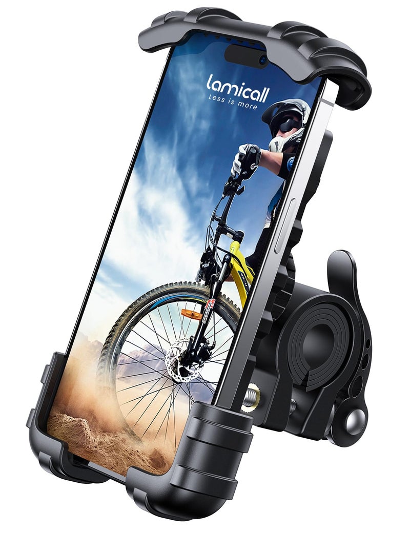 Lamicall حامل هاتف للدراجة من Lamicall، حامل هاتف للدراجات النارية - مشبك هاتف محمول على مقود الدراجة النارية، مشبك هاتف سكوتر لهاتف iPhone 15 Pro Max/Plus، 14 Pro Max، S9، S10 والمزيد من الهواتف الذكية مقاس 4.7 بوصة إلى 6.8 بوصة - Image 1