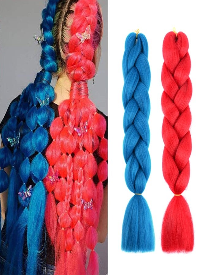 HANSAMU Red Blue Ombre Jumbo Colored Hair Extensions for Braiding for Women High-Temperature Synthetic Twist Box Braids Crochet Braids Braiding Hair - Image 1