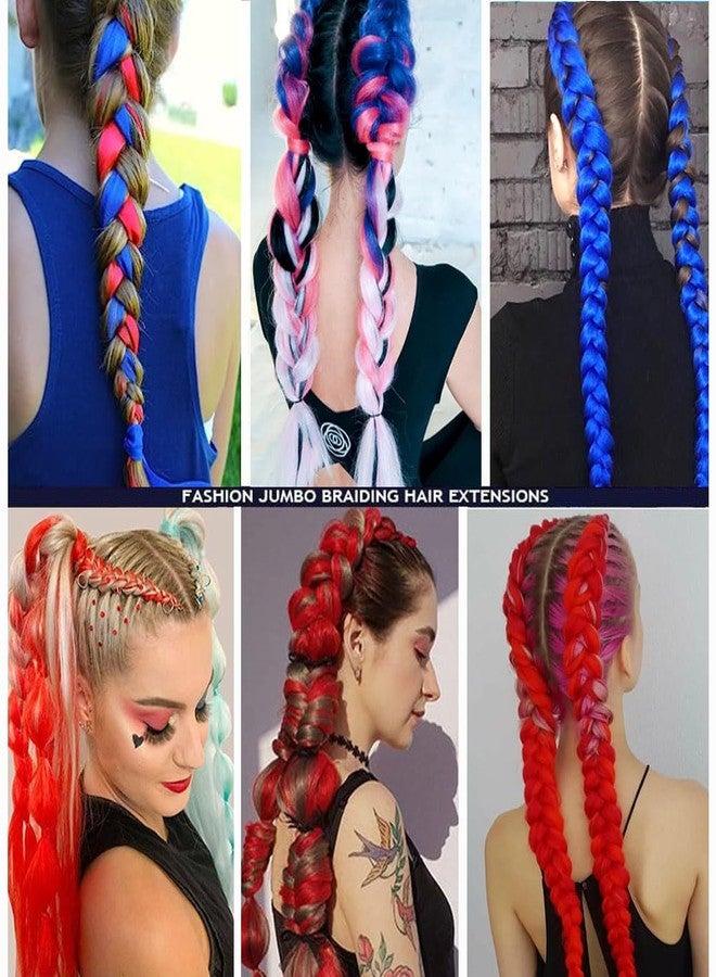 HANSAMU Red Blue Ombre Jumbo Colored Hair Extensions for Braiding for Women High-Temperature Synthetic Twist Box Braids Crochet Braids Braiding Hair - Image 3