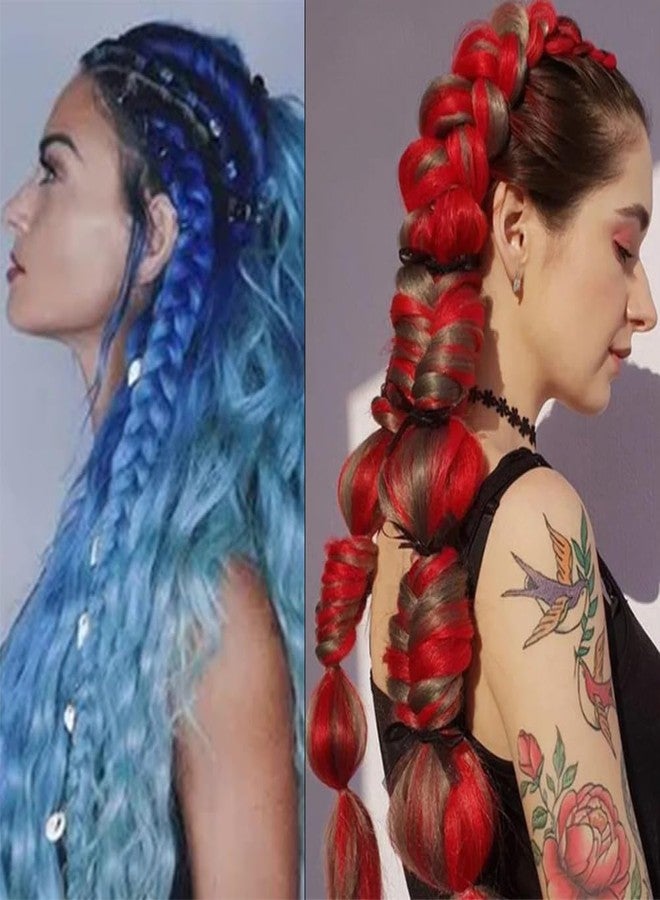 HANSAMU Red Blue Ombre Jumbo Colored Hair Extensions for Braiding for Women High-Temperature Synthetic Twist Box Braids Crochet Braids Braiding Hair - Image 2