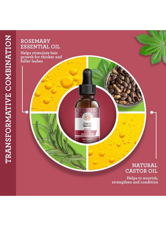 GuruNanda Natural Castor Oil Eyelash Enhance Serum with Rosemary Oil - Brush Applicator & 5 Pipettes, Helps Natural Hair Growth for Eyebrows & Beards, 2 Fl Oz - Image 1