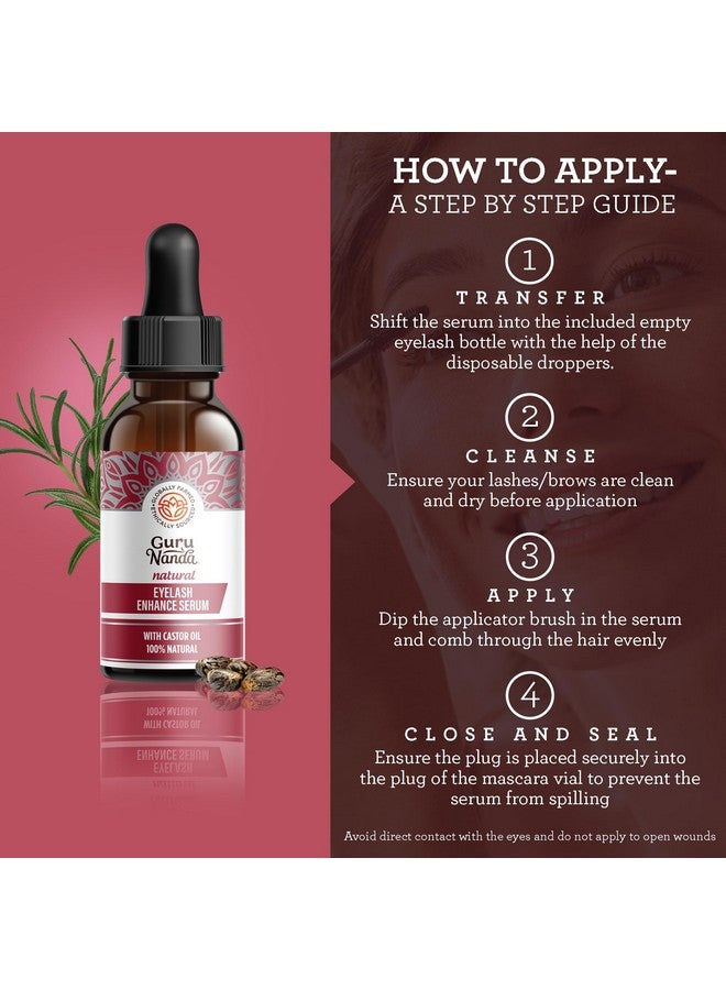 GuruNanda Natural Castor Oil Eyelash Enhance Serum with Rosemary Oil - Brush Applicator & 5 Pipettes, Helps Natural Hair Growth for Eyebrows & Beards, 2 Fl Oz - Image 3