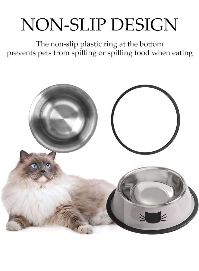 DUNISO وعاء قطط من الفولاذ المقاوم للصدأ، 2 قطعة وعاء قطط لتقديم الطعام والماء، وعاء تغذية غير قابل للانزلاق مع قاعدة مطاطية للقطط الداخلية والكلاب الصغيرة - Image 4