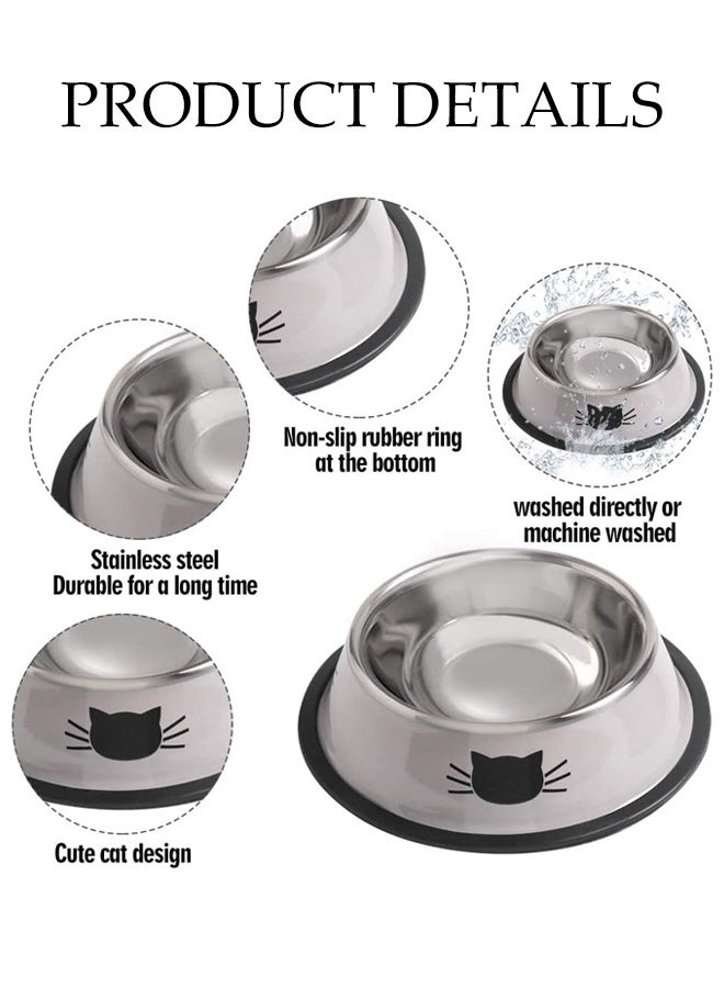 DUNISO وعاء قطط من الفولاذ المقاوم للصدأ، 2 قطعة وعاء قطط لتقديم الطعام والماء، وعاء تغذية غير قابل للانزلاق مع قاعدة مطاطية للقطط الداخلية والكلاب الصغيرة - Image 3