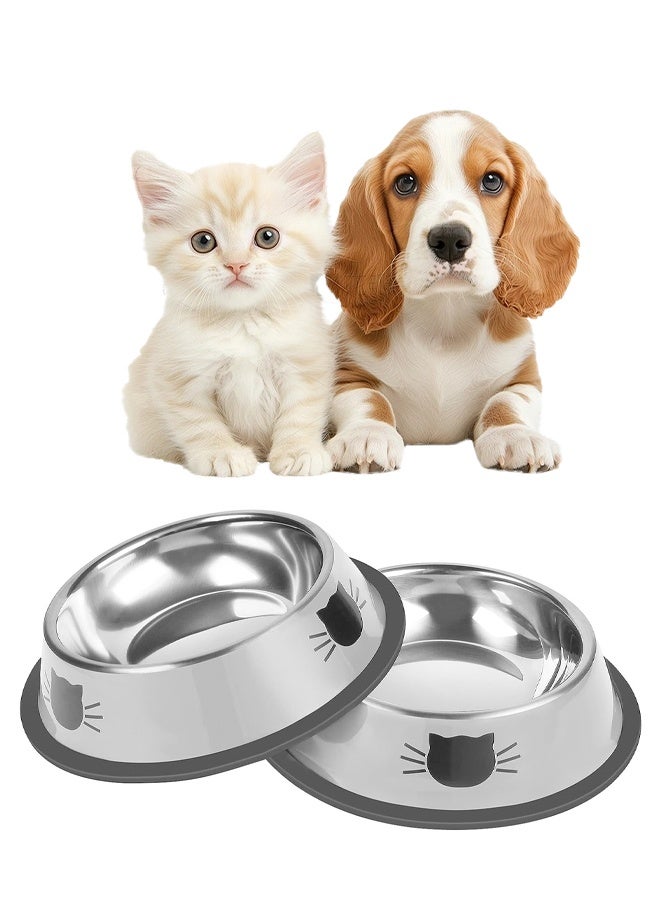 DUNISO وعاء قطط من الفولاذ المقاوم للصدأ، 2 قطعة وعاء قطط لتقديم الطعام والماء، وعاء تغذية غير قابل للانزلاق مع قاعدة مطاطية للقطط الداخلية والكلاب الصغيرة - Image 1