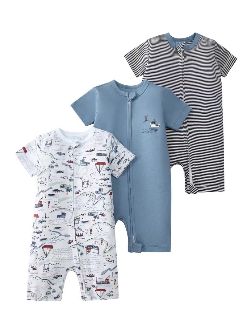 CICILADY Baby 3-Pack Short-Sleeve Onesies Bodysuit Baby Boy Girl Cotton Short Sleeve Zipper Rompers Infant 2-way Zippers Comfy Summer Jumpsuit