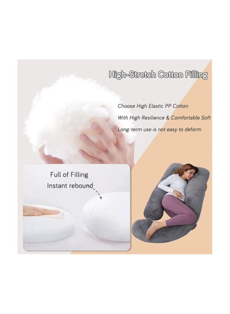 إم إي سي وسادة حمل للنوم مقاس 60 بوصة من MEC، وسادة جسم كبيرة جدًا على شكل حرف U، وسادة أمومة للنساء الحوامل مع غطاء مخملي (رمادي داكن) - Image 2