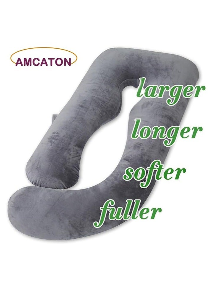 إم إي سي وسادة حمل للنوم مقاس 60 بوصة من MEC، وسادة جسم كبيرة جدًا على شكل حرف U، وسادة أمومة للنساء الحوامل مع غطاء مخملي (رمادي داكن) - Image 4