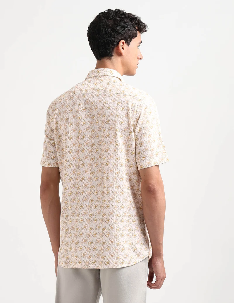 Arrow Mustard Floral Printed Dobby Shirt for Men | Best Price UAE
