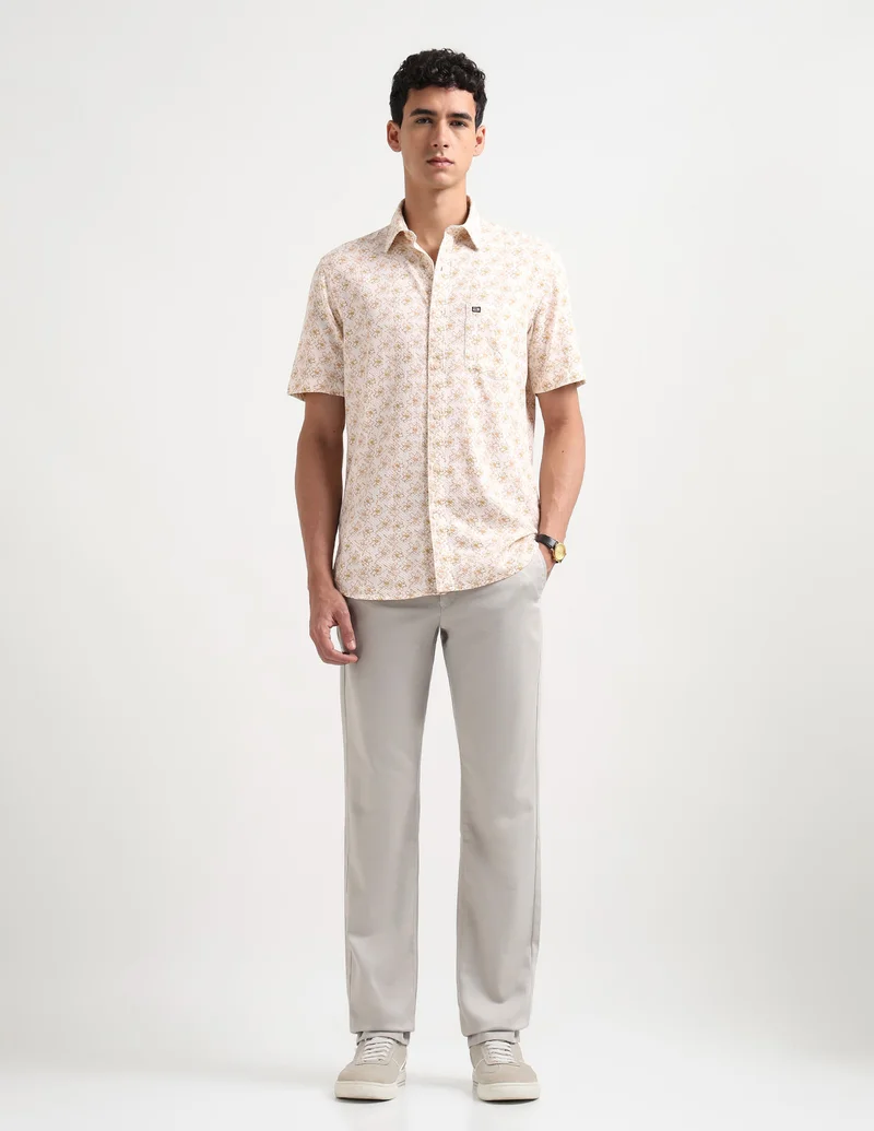 Arrow Mustard Floral Printed Dobby Shirt for Men | Best Price UAE