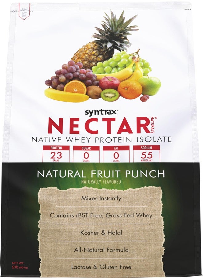 Syntrax Nectar Naturals, All Natural Whey Protein Isolate, Smooth & Juicy, Natural Fruit Punch, 2 lbs. - Image 1