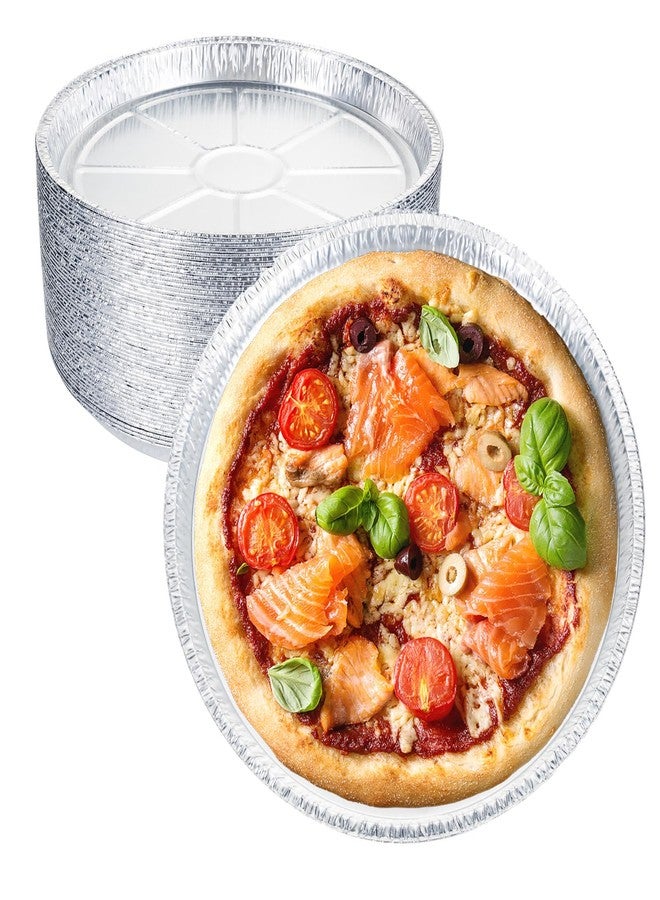 GDOODM 50 Pack 8 Inch Round Foil Pizza Pans, Disposable Aluminum Pizza Pans for Pizzas, Round Pizza Pan Foil Focaccia Pan, Chocolate Cookies Cake Tin, Serving Platter Tray, Freezer & Oven Safe - Image 1