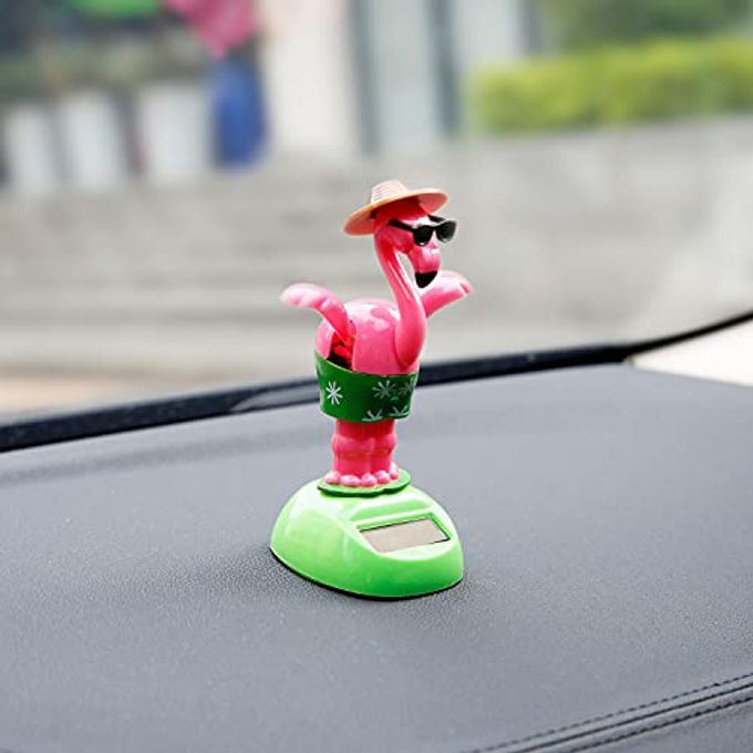 YGMONER Flapping Wings Flamingo Solar Powered Hawaii Style Shaking Ornaments Car Dashboard Dancer Bobble Head (Flamingo A) - Image 3