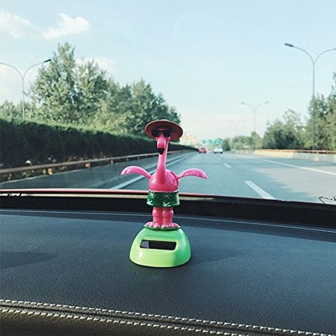 YGMONER Flapping Wings Flamingo Solar Powered Hawaii Style Shaking Ornaments Car Dashboard Dancer Bobble Head (Flamingo A) - Image 5