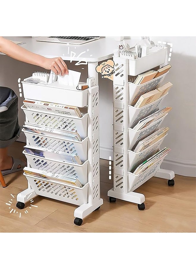 Arabest - 6-Layer Rolling Utility Cart Multifunctional Movable Storage Bookshelf Classroom Desk Bookshelf Suitable for Study Office Kitchen Living Room Classroom 39*19*16cm - Image 1