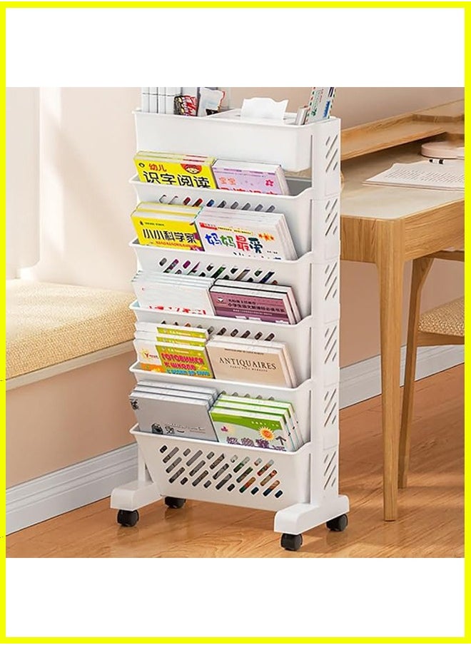 Arabest - 6-Layer Rolling Utility Cart Multifunctional Movable Storage Bookshelf Classroom Desk Bookshelf Suitable for Study Office Kitchen Living Room Classroom 39*19*16cm - Image 1