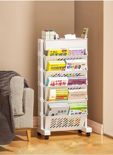 6-Layer Rolling Utility Cart Multifunctional Movable Storage Bookshelf Classroom Desk Bookshelf Suitable for Study Office Kitchen Living Room Classroom 39*19*16cm