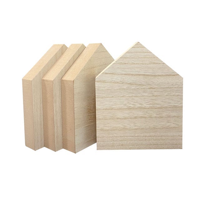 6 INCH 4 PIECES UNFINISHED WOODEN HOUSE SHAPED BLOCKS FOR CRAFTS BLANK WOOD HOUSE FREESTANDING MOTHERS DAY MEMORIAL SIGN1 INCH THICK MDF