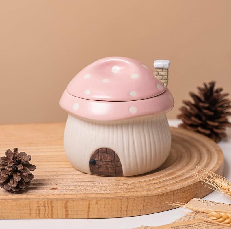 RESVUGA French Onion Soup Bowl with Lid Ramekin Funny Mushroom House Style Novelty Bowl Lava Cakes Creme Brulee Egg cooker With heat dissipation vents 13 oz Pink - Image 2