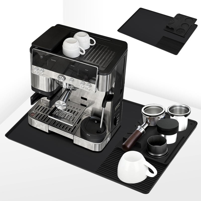 Rolitwils Silicone Coffee Mat Compatible with Ninja Luxe Espresso Coffee Machine ES601/ES701 & Most Home Espresso Machines, 23"x15" Anti-Slip Heat-Resistant | 2-in-1 Design with Raised Edge | | Coffee Bar Mat - Image 1