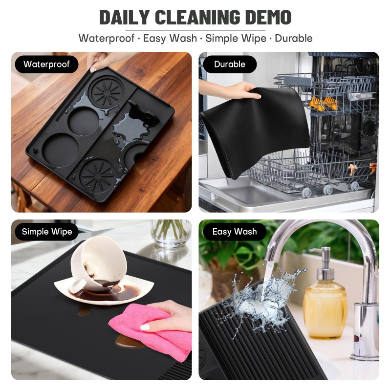 Rolitwils Silicone Coffee Mat Compatible with Ninja Luxe Espresso Coffee Machine ES601/ES701 & Most Home Espresso Machines, 23"x15" Anti-Slip Heat-Resistant | 2-in-1 Design with Raised Edge | | Coffee Bar Mat - Image 5