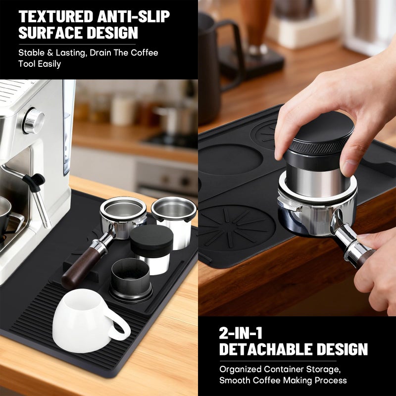 Rolitwils Silicone Coffee Mat Compatible with Ninja Luxe Espresso Coffee Machine ES601/ES701 & Most Home Espresso Machines, 23"x15" Anti-Slip Heat-Resistant | 2-in-1 Design with Raised Edge | | Coffee Bar Mat - Image 3