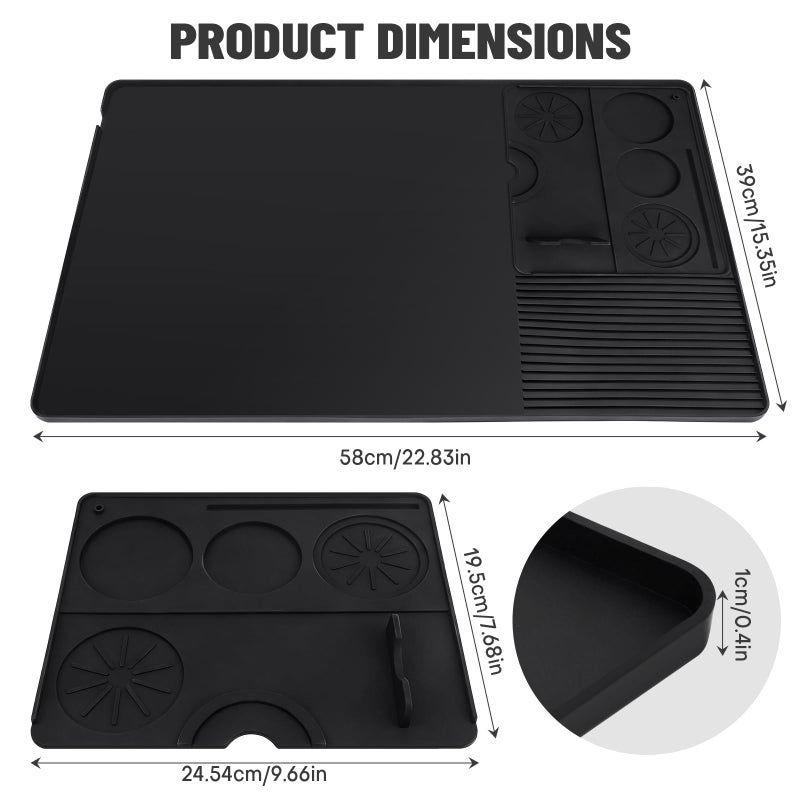 Rolitwils Silicone Coffee Mat Compatible with Ninja Luxe Espresso Coffee Machine ES601/ES701 & Most Home Espresso Machines, 23"x15" Anti-Slip Heat-Resistant | 2-in-1 Design with Raised Edge | | Coffee Bar Mat - Image 2